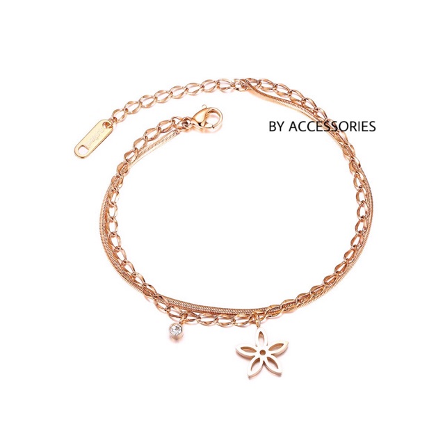 Lắc tay titan dây kép mặt hoa xinh không gỉ