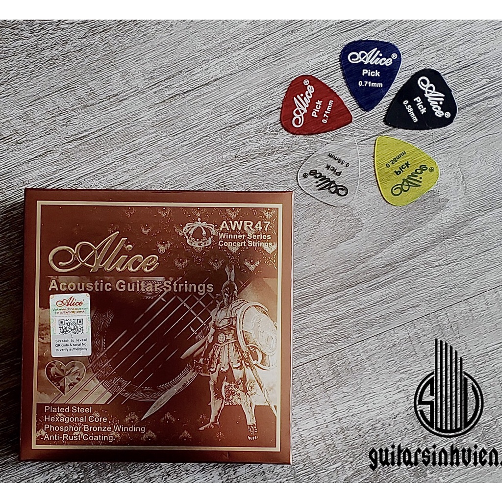 Dây đàn guitar acoustic Alice AWR47 - Bộ 6 dây màu đồng tặng 1 pick