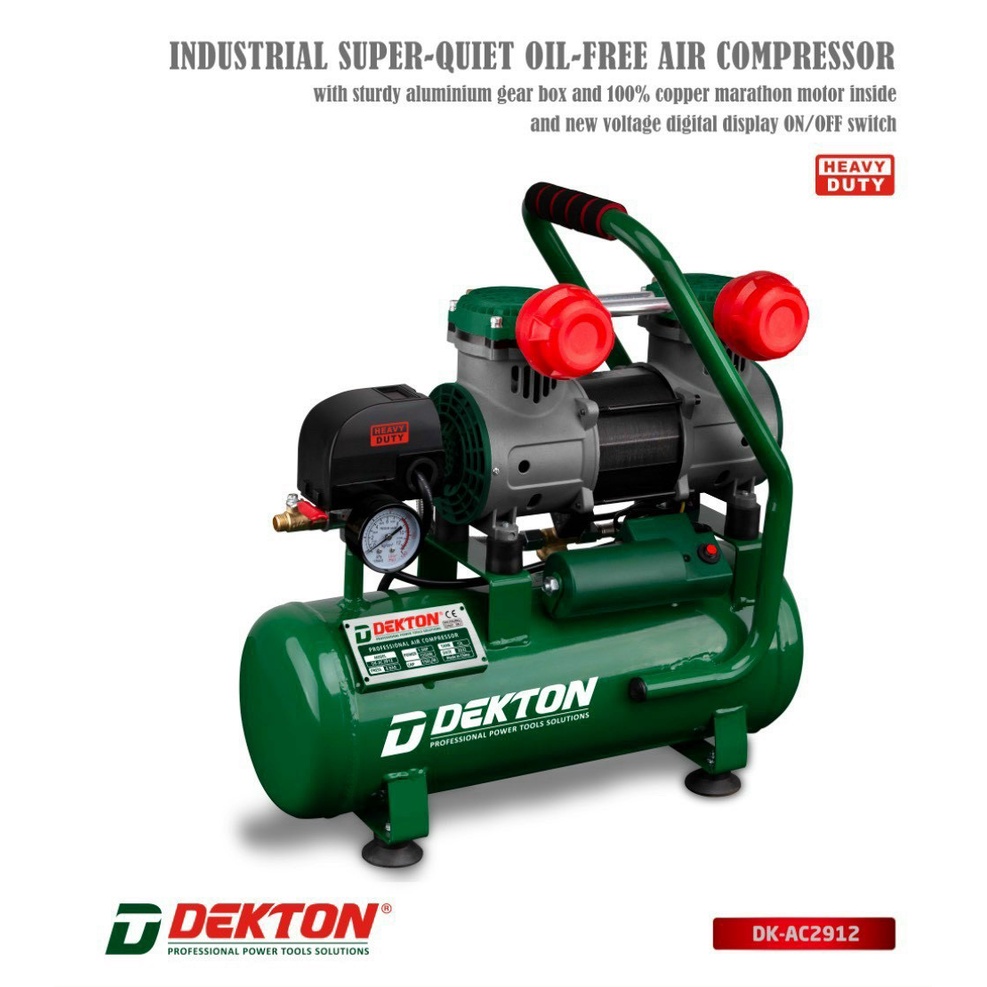 Nén Khí Không Dầu Dekton DK-AC2912 1.5HP/1250W/ Bình 12L - Lưu Lượng 150L/Phút