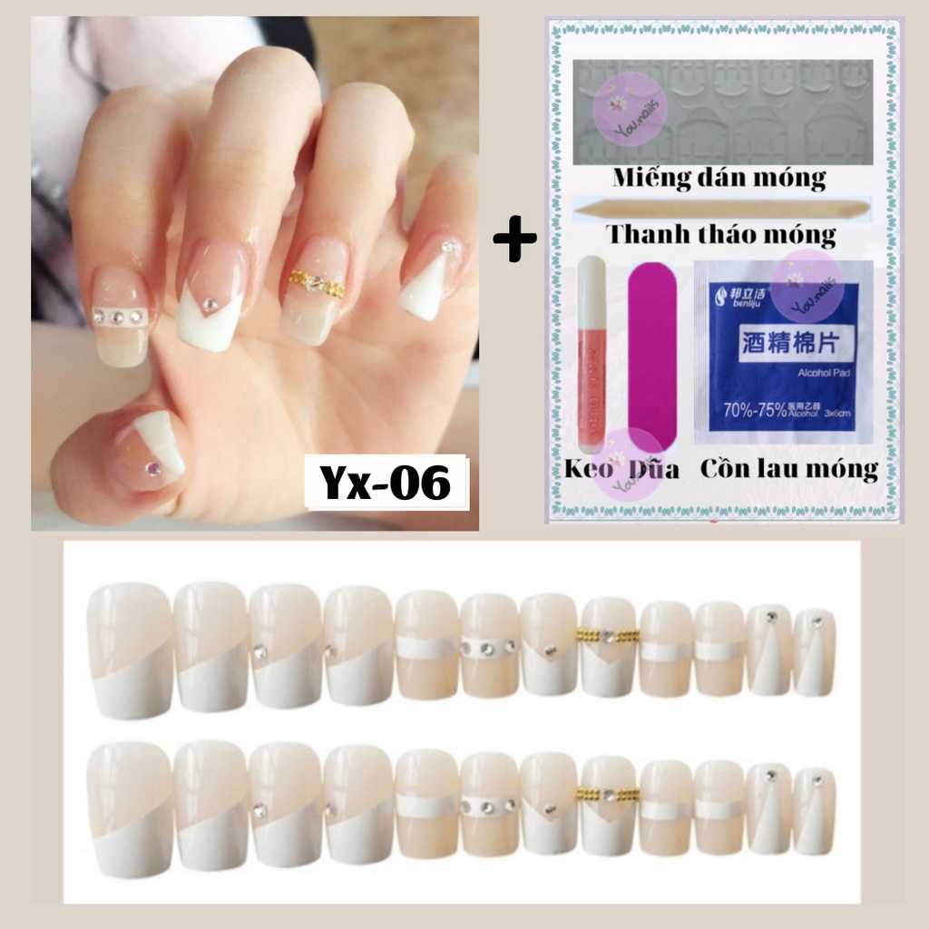 Móng tay giả vuông đính đá kèm keo YOU NAILS  (Mã Yx-06)