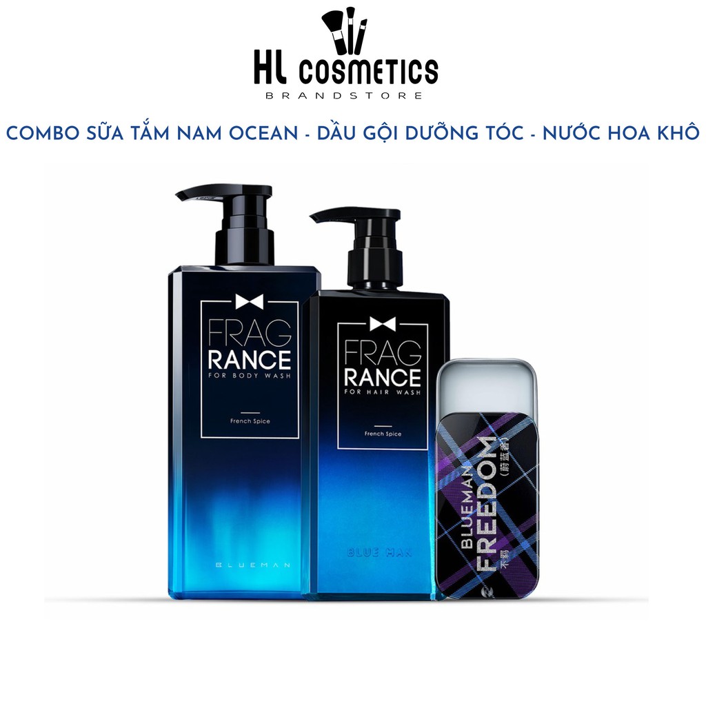 Bộ 3 Combo Sữa Tắm Nam Ocean &amp; Dầu Gội Dưỡng Tóc &amp; Nước Hoa Khô Hương Blue Lịch Lãm