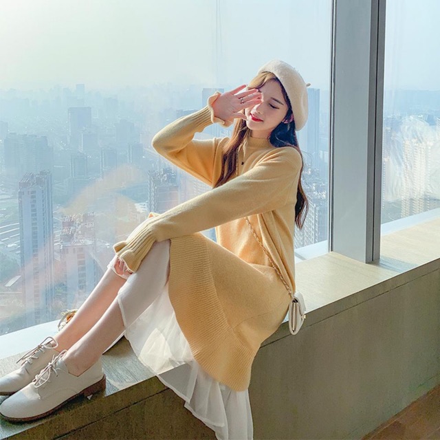 Váy len dài nữ 2019 mới thu đông mặc váy dệt kim