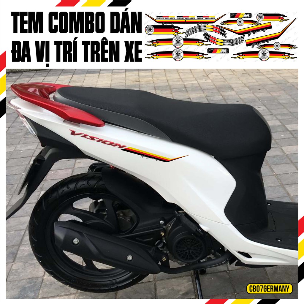 Tem Xe Máy, Xe Điện Cờ Đức 01, Bộ Tem Dán Nhiều Vị Trí Cho Xe | CB07GERMANY | Tem Rời Chống Nước, Bền Màu, Khuôn Cắt Sẵn