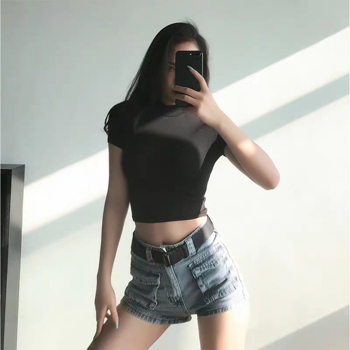Áo Croptop Ngắn Tay Cổ Lọ 3p From Ôm Basic - Tharo Clothing
