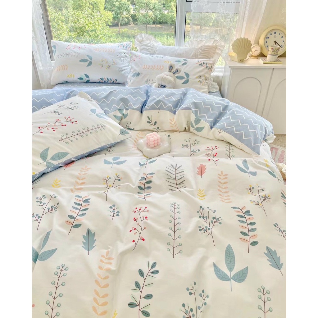Chăn Ga Gối Cotton Living 💝 FREESHIP 💝 Bộ Chăn Ga Cotton 100% " Cỏ Biển Xanh " nhập khẩu 4 món