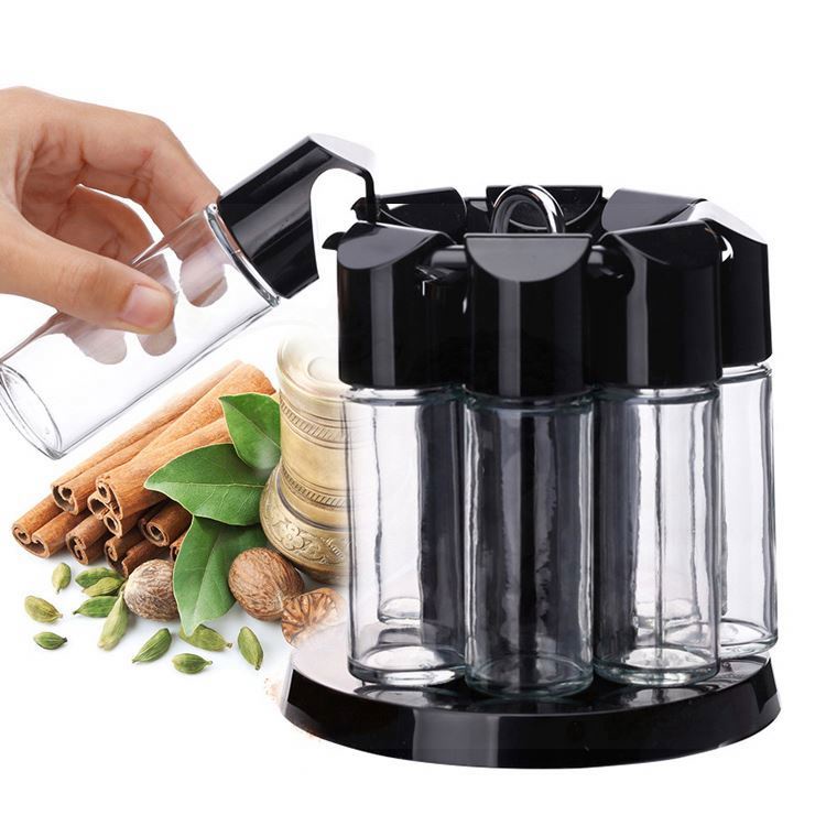 Bộ khay đựng gia vị 8 hũ thủy tinh quay 360 độ tiện lợi