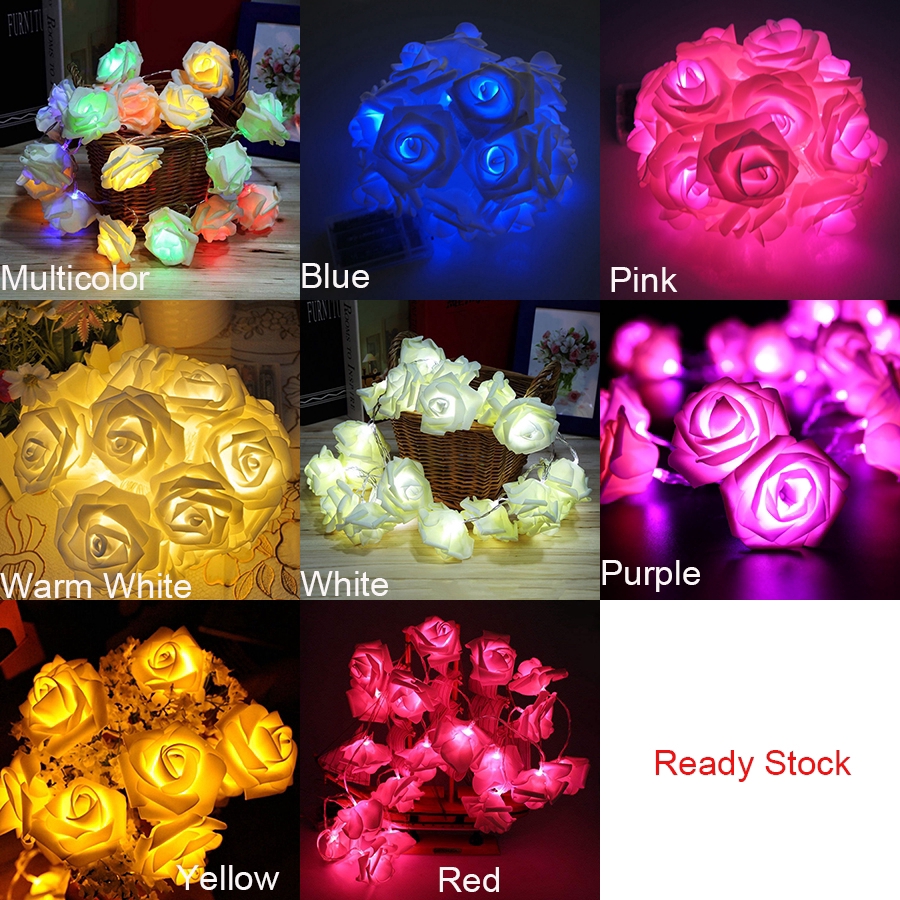 Dây 20 đèn LED hình hoa hồng lãng mạn dùng trang trí độc đáo