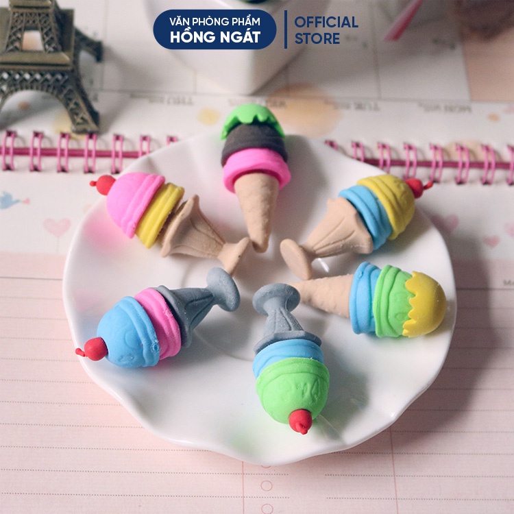 Tẩy bút chì kem ốc quế, đồ dùng học tập dễ thương gôm tẩy cute giá rẻ làm quà tặng học sinh văn phòng phẩm T25
