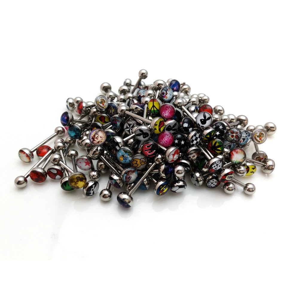 Set 30 Khuyên Lưỡi Bằng Thép Không Gỉ Cá Tính