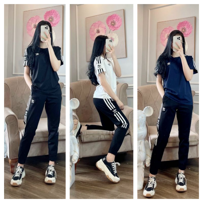 Bộ thể thao nữ Adidás quần dài áo t shirt chất cotton co giãn hành FULL TAG