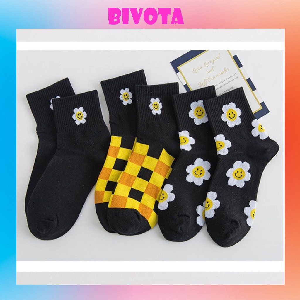 Tất cổ cao Bivota vớ nữ cổ cao thêu hoa nổi bật cực đẹp mắt T114