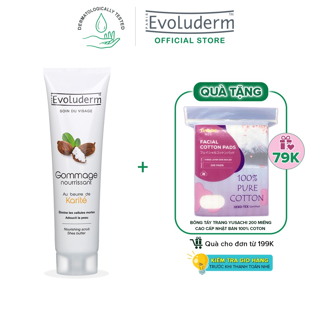 Tẩy tế bào chết dành cho mặt Evoluderm Gommage Nourrissant au Beurre de Karité 150ml