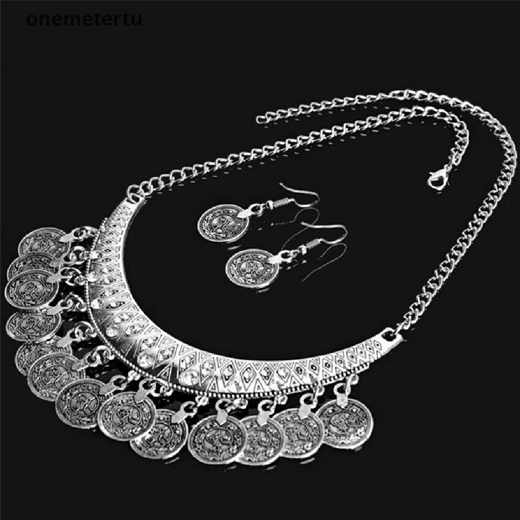 1 Set Vòng cổ Và Bông Tai Hình Đồng Xu Bằng Kim Loại Thời Trang Dành Cho Nữ