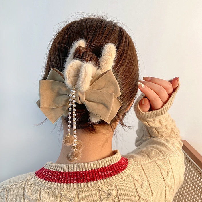 Kẹp Tóc Nơ Phối Tua Rua Đính Ngọc Trai Nhân Tạo Thời Trang 2022