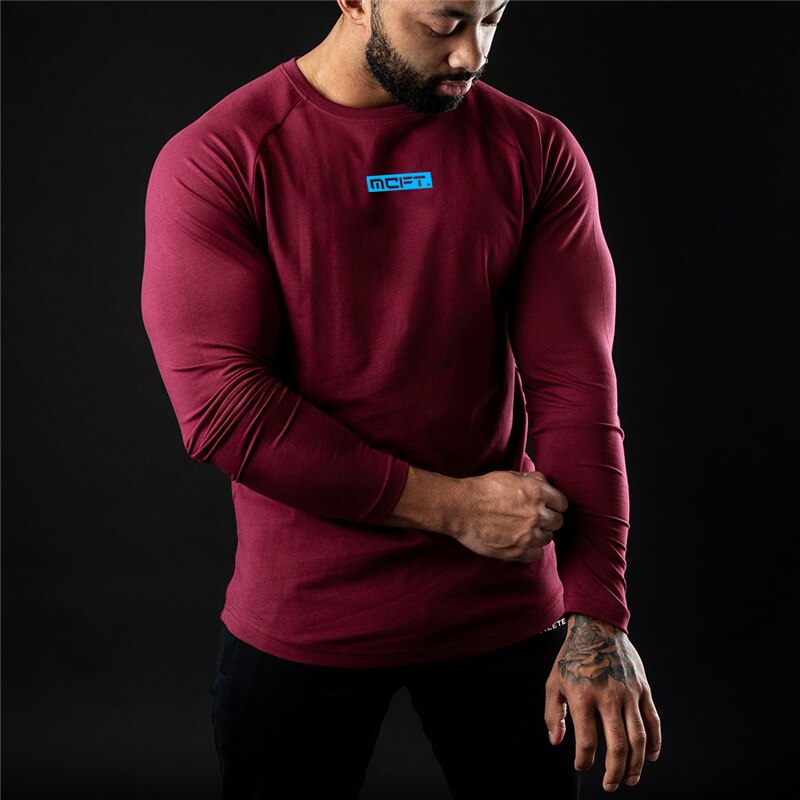 Brand Men's Breathable Sports Autumn and Winter Fitness Gym Casual Fashion Long Sleeve Bodybuilding Trend Slim O-Neck T Shirt