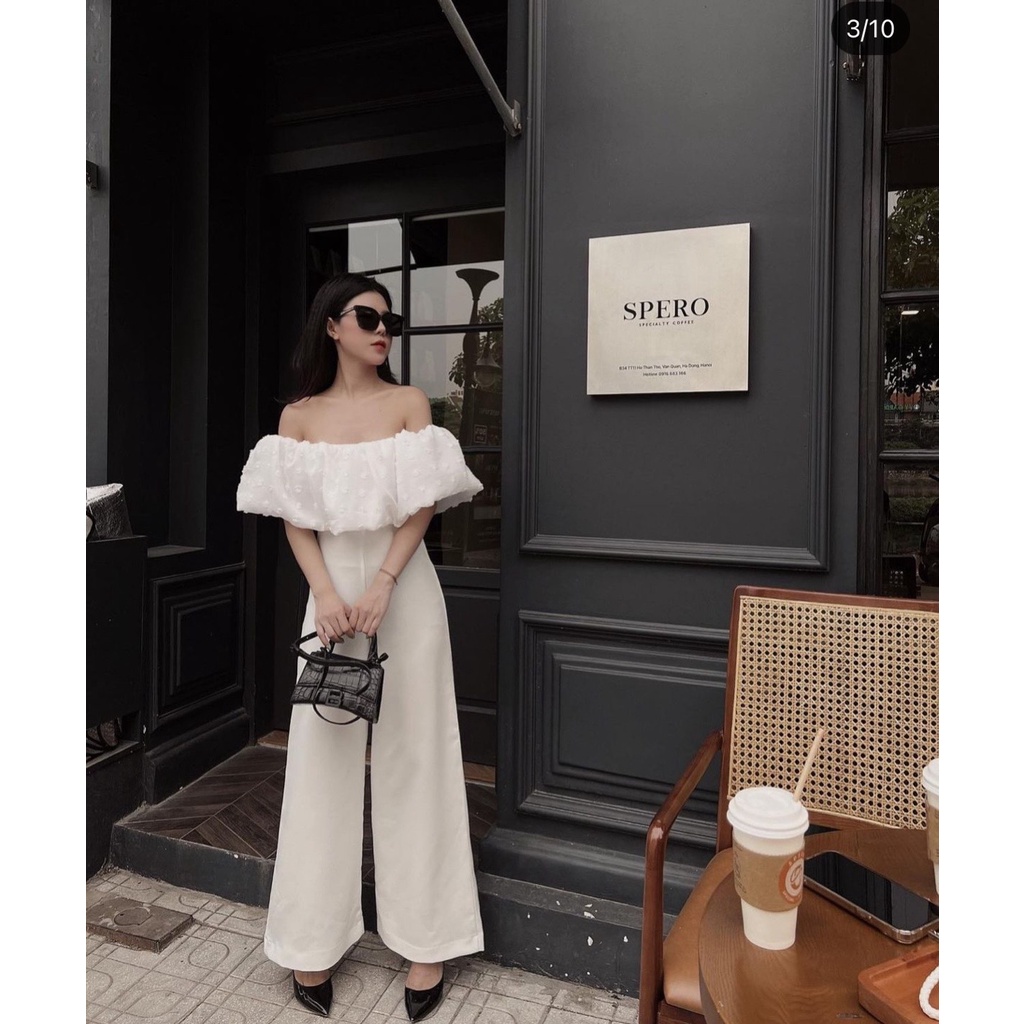 JUMPSUIT SUÔNG DÀI BẸT VAI KÈM BELT