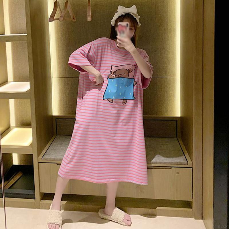 Đầm Ngủ Ngắn Tay Kẻ Sọc Ngang Thời Trang Cho Nữ