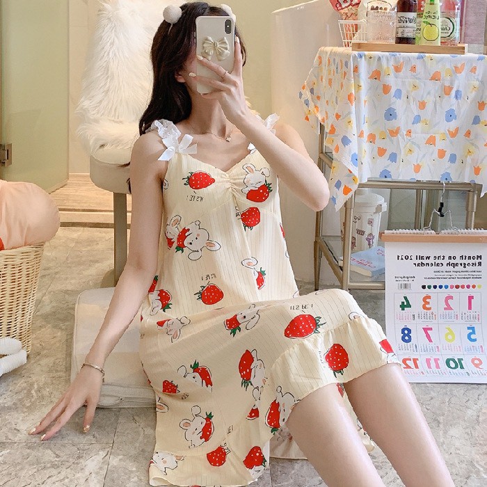 Váy ngủ nữ 2 dây thiết kế viền ren cực xinh- đầm ngủ chất thun sữa siêu mềm mịn  V292