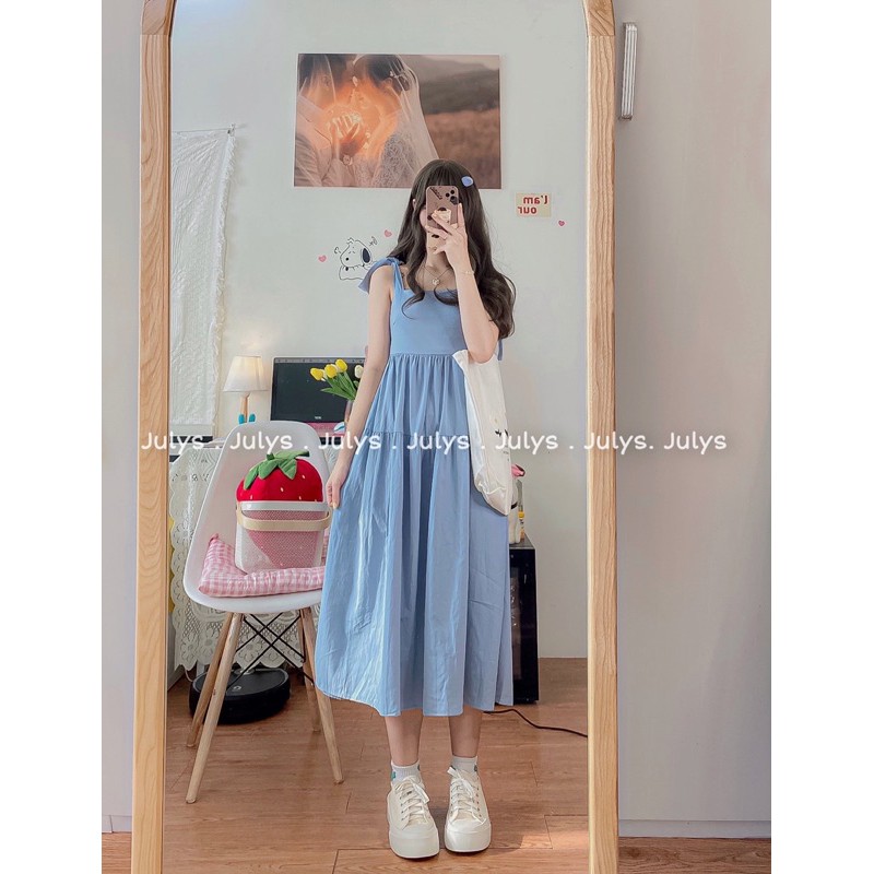 Váy hai dây bản to dáng babydoll buộc vai