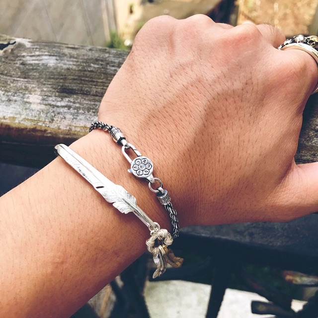 Lắc Tay Bạc Thái S925 Móc khoá Hoa Mandala Chùy Kim Cang và Om Mani Padme Hum