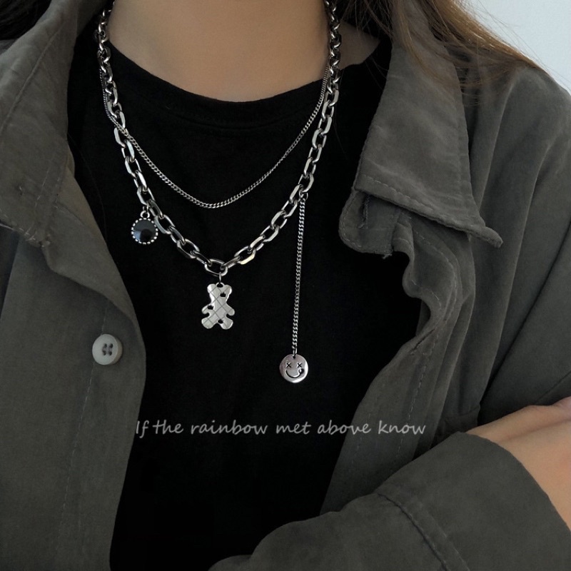 set lắc tay và dây chuyền hình chú gấu dễ thương phong cách hàn quốc