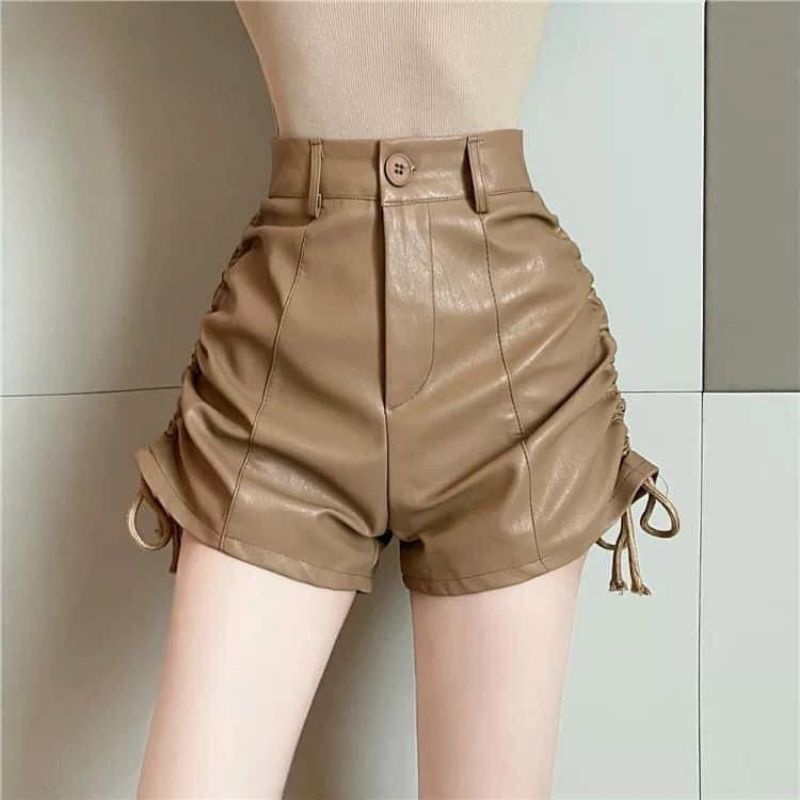Quần đùi da rút dây 2 bên siêu sang chảnh, dây kéo xịn