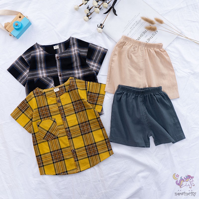 Set Áo Ca Rô + Quần Short Thời Trang Cho Bé Trai