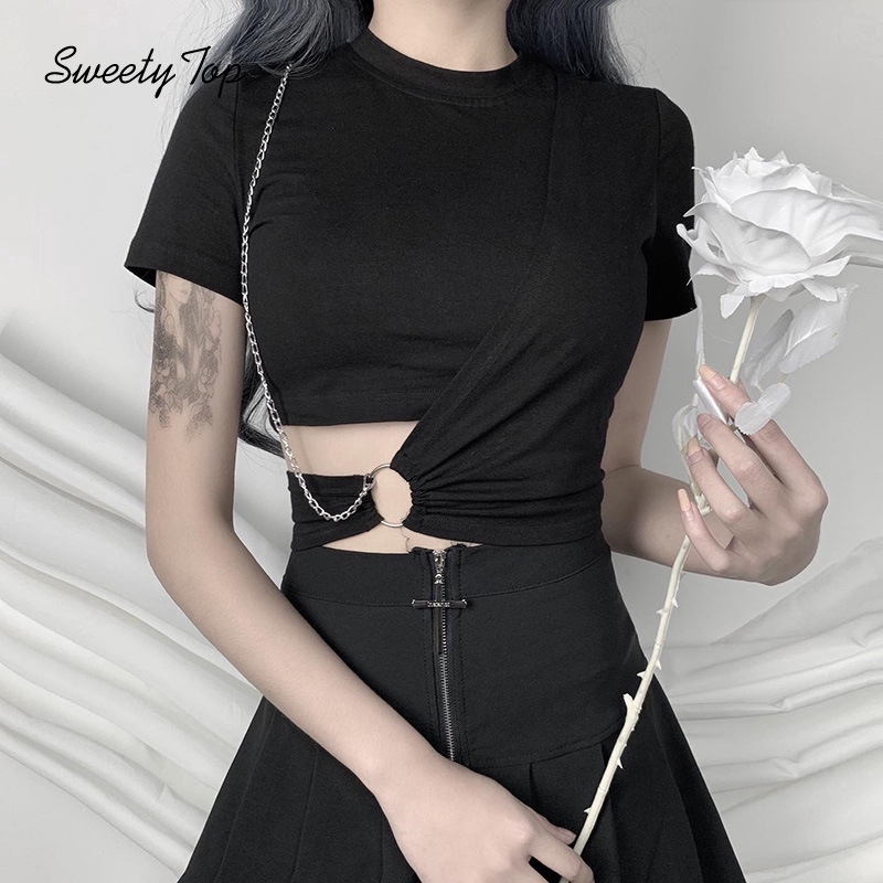 SweetyTop Áo Thun Lửng Tay Ngắn Thời Trang Dành Cho Nữ