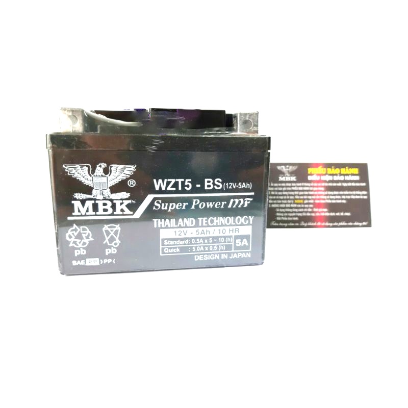 Bình ắc quy khô THAILAND WZT5 12V-5Ah kích thước ,lắp cho các xe wave,air blade... BẢO HÀNH 1 NĂM