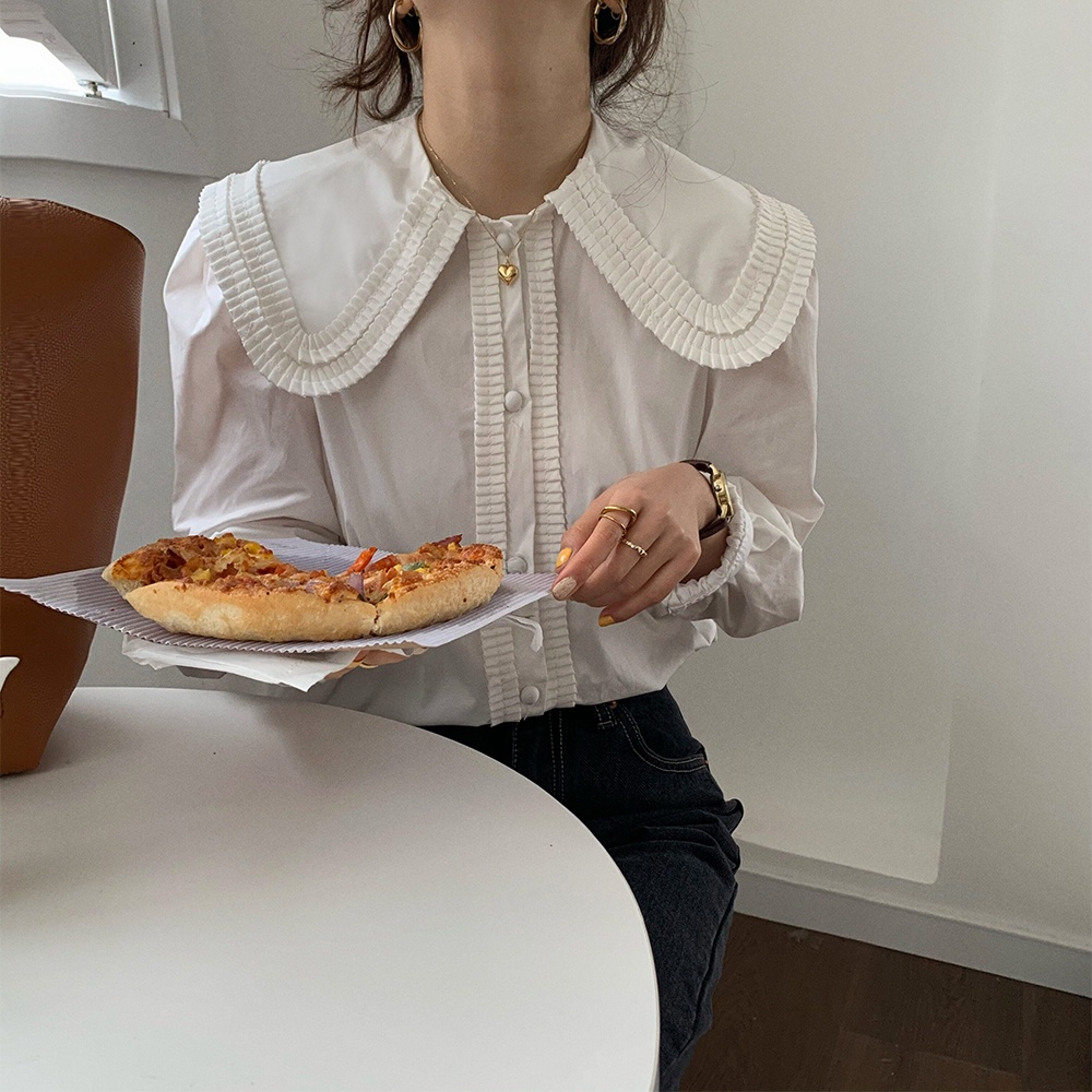 Áo Sơ Mi Cổ Búp Bê Dáng Rộng Phong Cách Retro Dành Cho Nữ