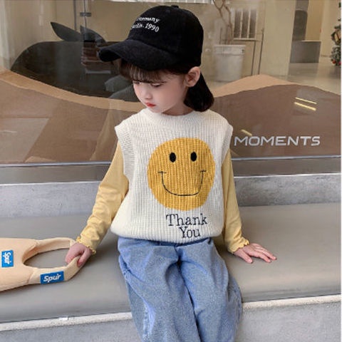 Áo Sweater Dệt Kim Không Tay Phong Cách Thời Trang Xuân Thu 2022 Mới Cho Bé Gái