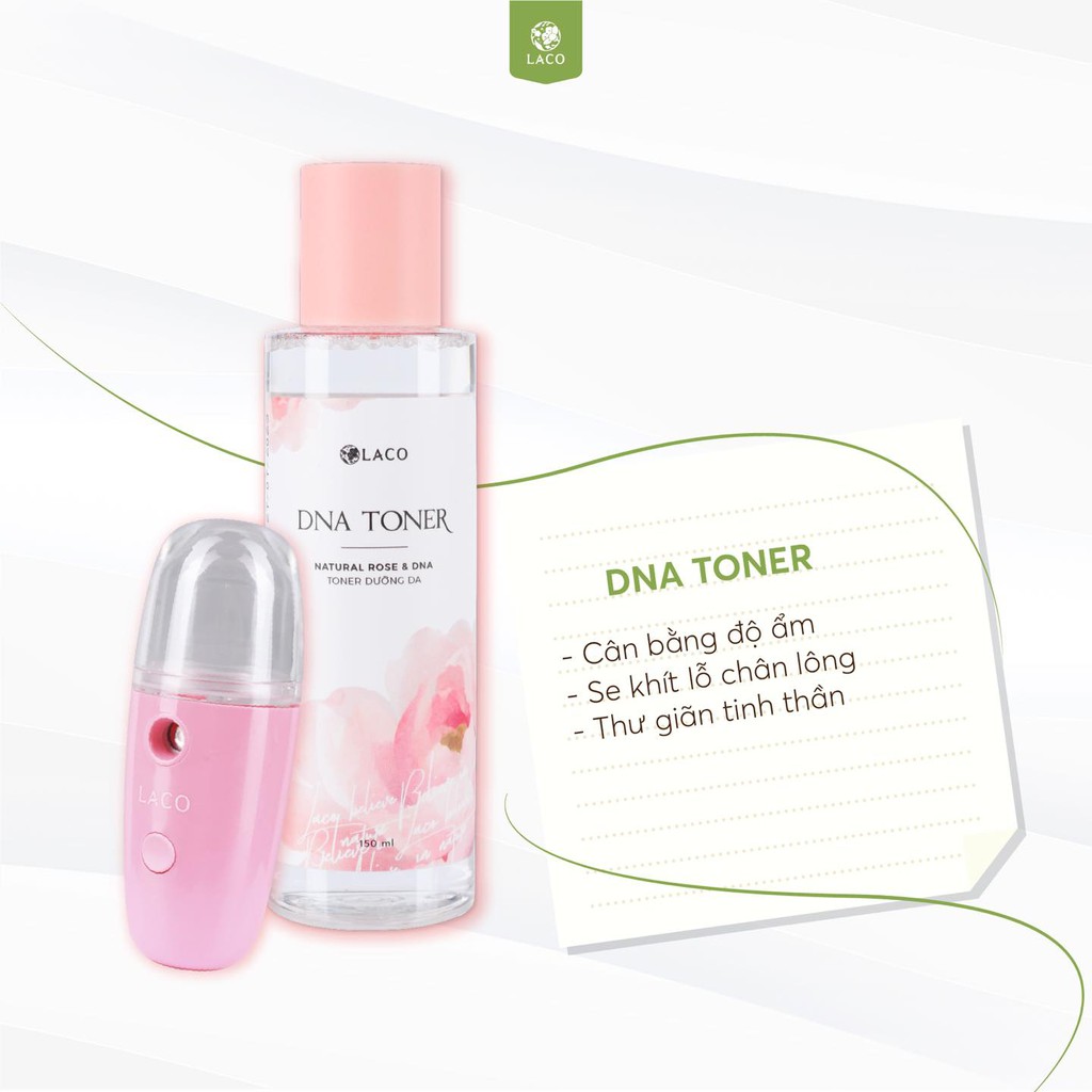 Nước hoa hồng -Toner DNA Laco thu nhỏ lỗ chân lông, cân bằng độ pH 150ml Tặng máy phun sương Nano | BigBuy360 - bigbuy360.vn