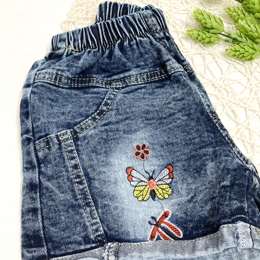 |FAMARAL2 giảm 10k cho đơn 50k|Quần đùi bé gái freesize từ 27-32kg quần short jean mềm thêu cô bé - QG49