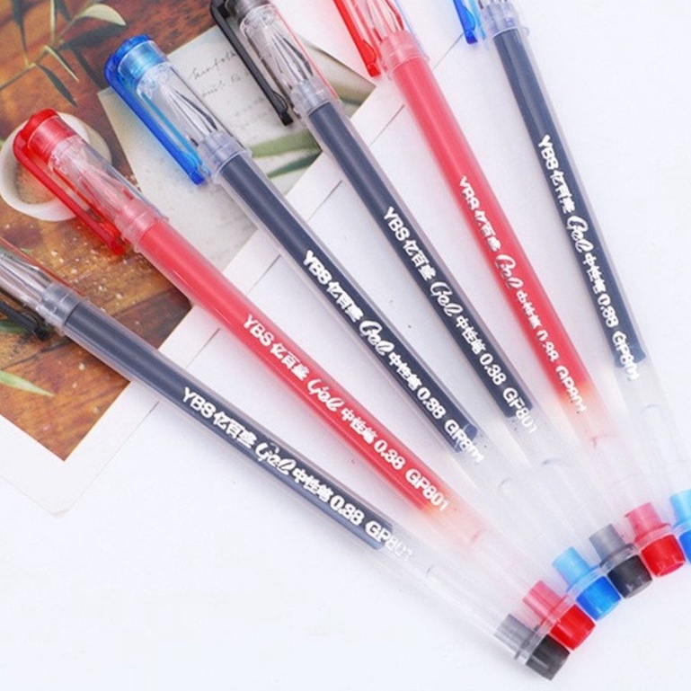 (Bán Buôn Sỉ) Bút bi bút gel 0.5mm cao cấp mực đều - 2 ngòi bút nước 3 màu xanh đen đỏ