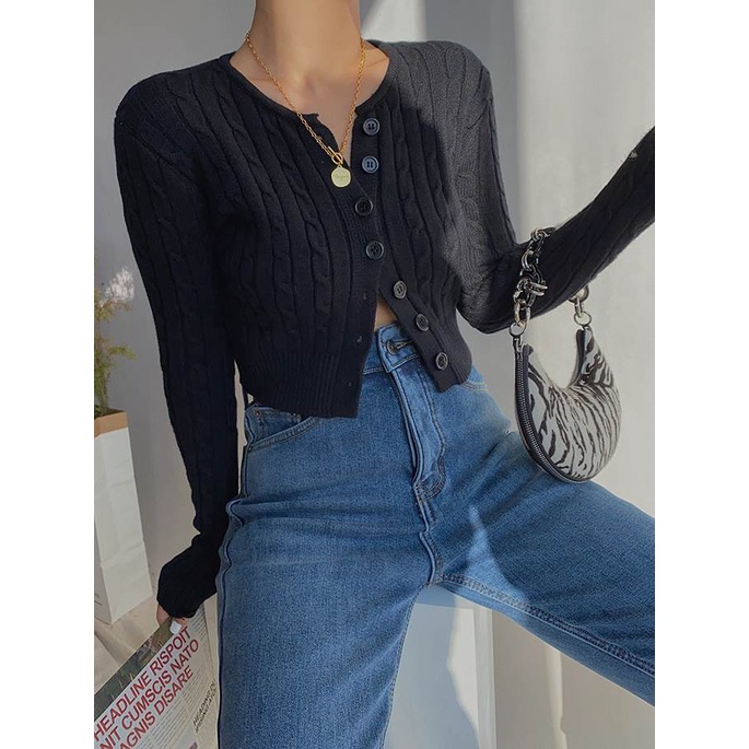 Cocory vn Áo croptop Dệt Kim Tay Dài Màu Trơn Phong Cách retro Thời Trang Cho Nữ