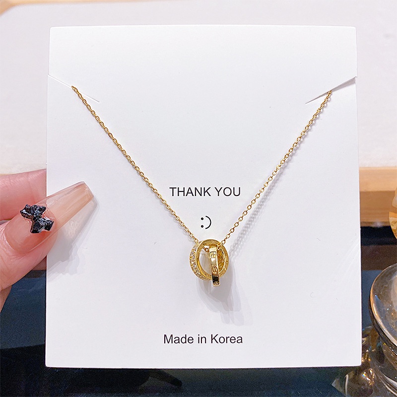 XiaoboACC Dây chuyền thép titan mặt tròn đính đá zircon 18K chống dị ứng dài - 38CM+6.5CM