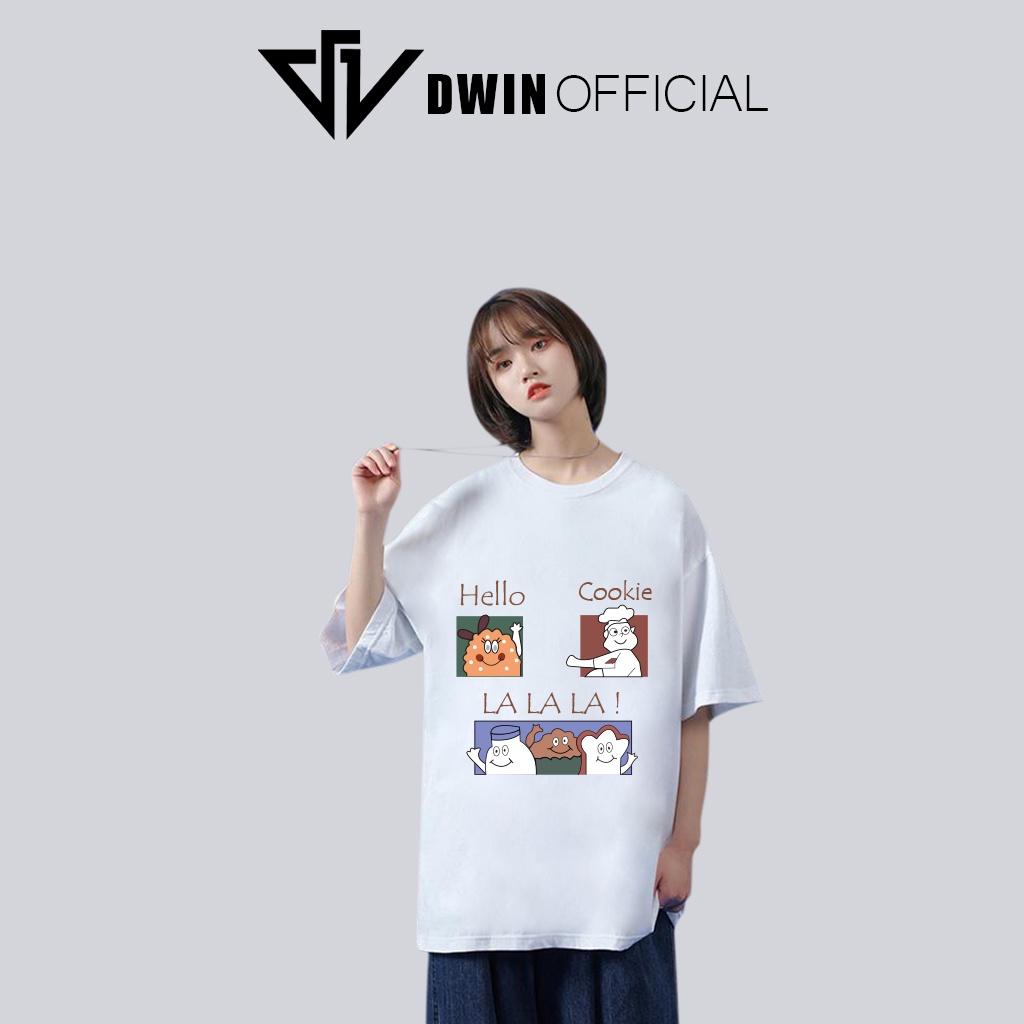 Áo thun unisex hello cookie thời trang DWin basic tee phông trơn nam nữ tay lỡ oversize form rộng