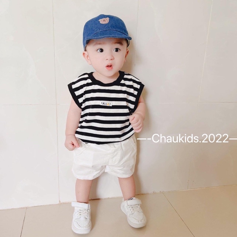 Bộ kẻ ngang tay áo bo viền cho bé trai