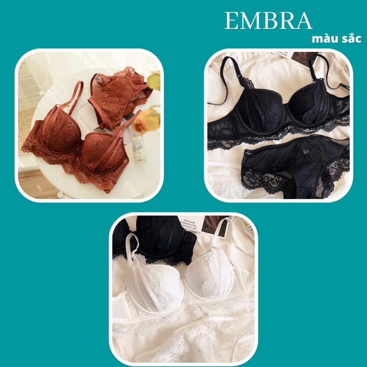 Bộ đồ lót nữ EMBRA thêu nổi họa tiết ren hoa cao cấp EBB46
