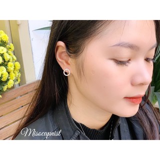 Bông tai tròn bạc ta đính đá