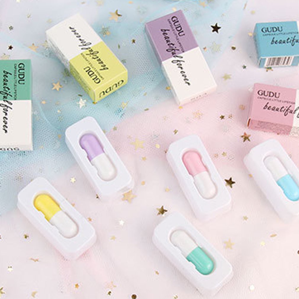 Son môi dưỡng ẩm chống thấm nước thiết kế hình viên nang mini dễ thương