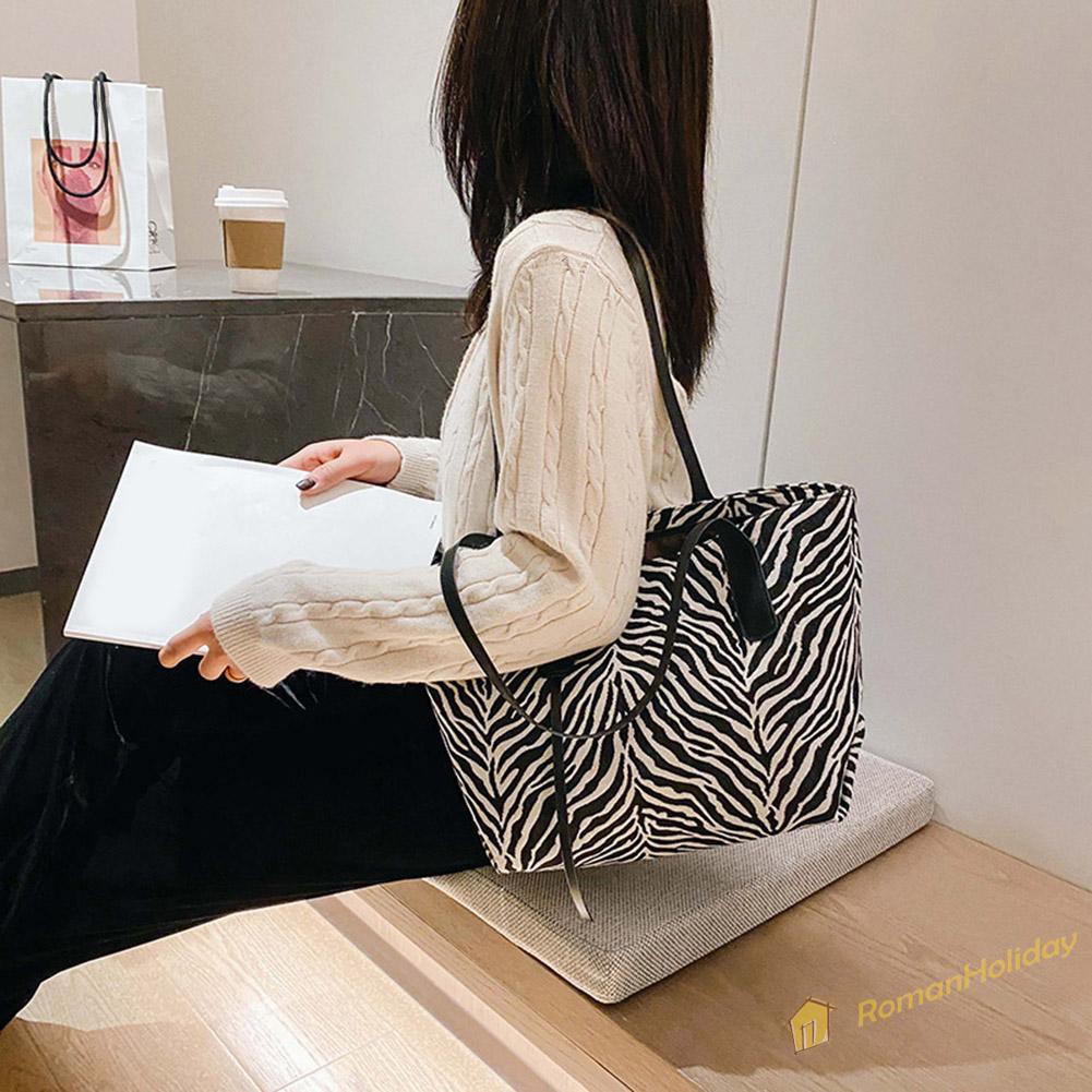 【On Sale】Retro Plaid Zebra Top-handle Bag Women Casual Canvas Shoulder Totes Clutch