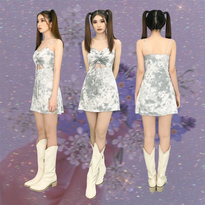 DALLA Đầm hai dây chữ A màu xám loang rút ngực Dalla Saigon | BigBuy360 - bigbuy360.vn