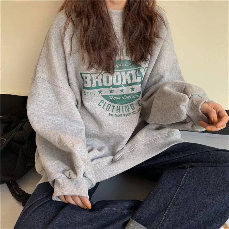 Áo nỉ sweater tay dài dáng rộng thời trang mùa thu xinh xắn dành cho nữ 80kg 2021