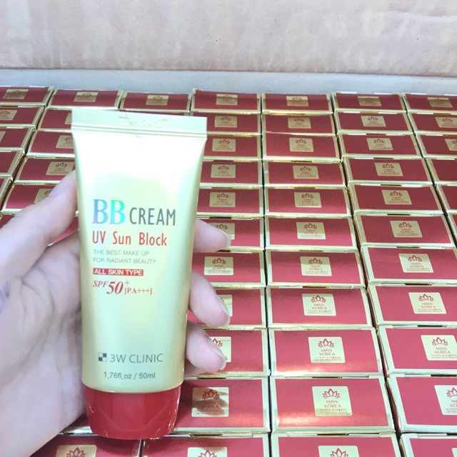 Kem nền trắng da giữ ẩm - Kem nền trang điểm chống nắng BB Cream 3W Clinic UV Sun Block BB Cream SPF50+/PA+++ 50ml | BigBuy360 - bigbuy360.vn