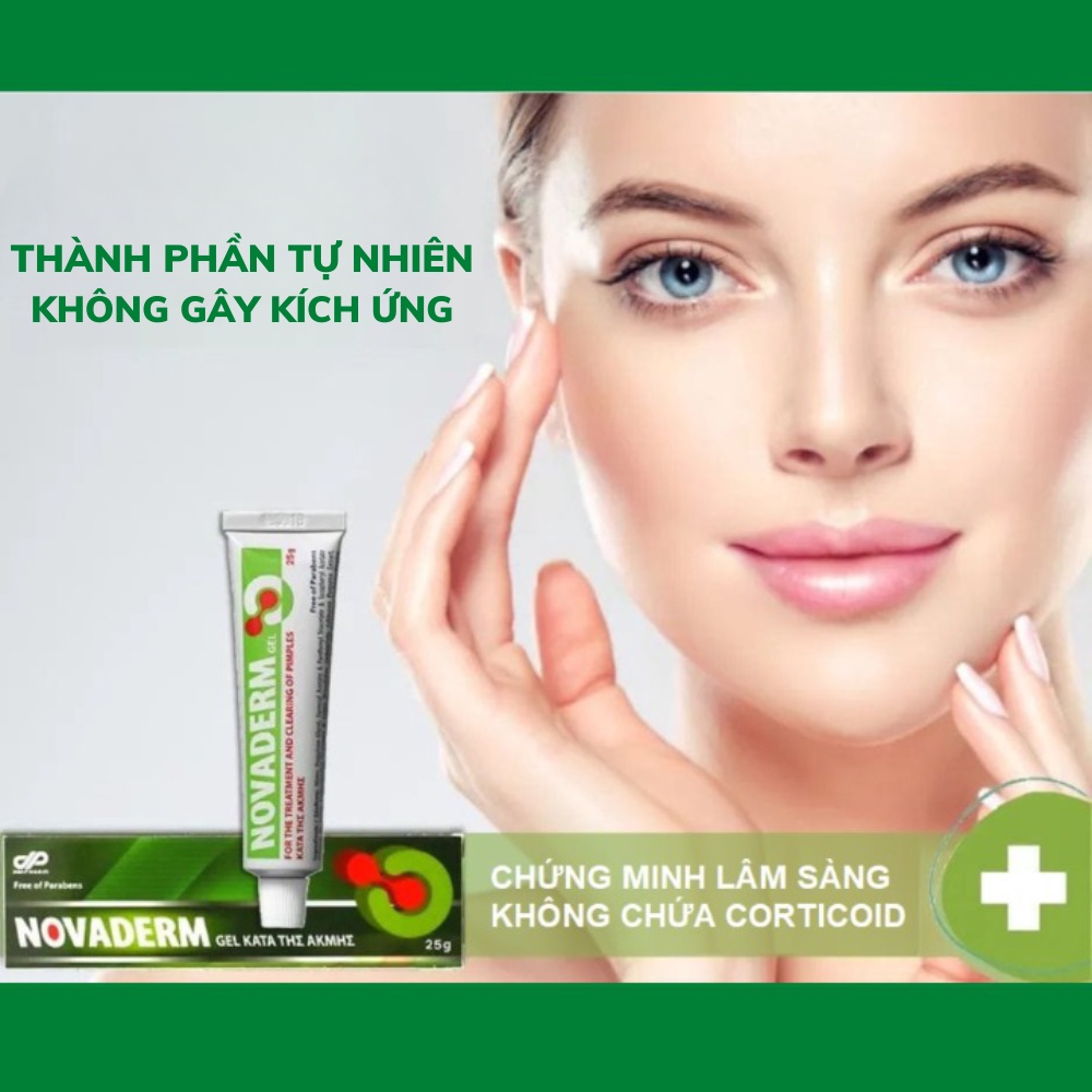 Gel bôi mụn trứng cá mụn đầu đen, giảm thâm kiểm soát nhờn Novaderm nhập khẩu Danpharm Israel, tuýp 25g Polipharm