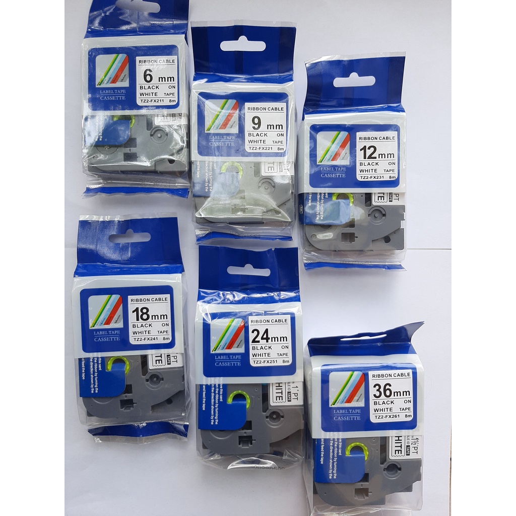 Nhãn In Brother Tze-221 , Khổ 9mm x 8 Mét, Chữ Đen Nền Trắng , Nhãn Đa Lớp, Bám Dính Cao