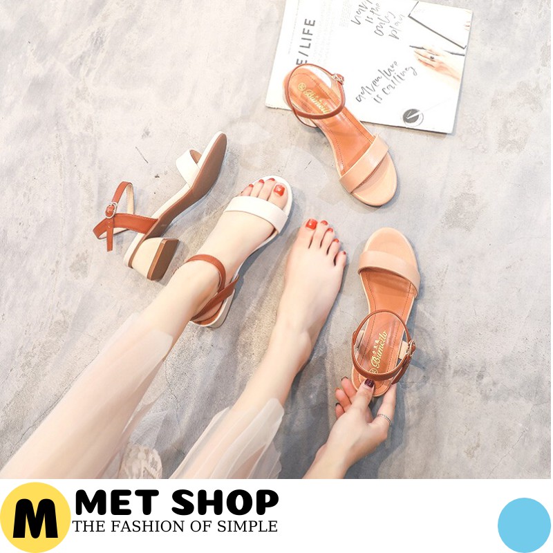 Sandal 3 phân quai đơn phối màu thời trang Hàn Quốc. Giày cao gót 3cm quai ngang đơn giản thanh lịch đẹp