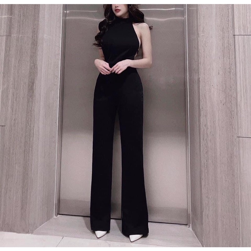 Jumpsuit Cổ Yếm Ống Suông Hỡ Lưng