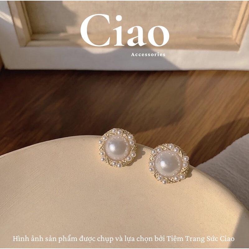 [HỎA TỐC 1H] Khuyên tai/ Bông tai mạ bạc S925 thiết kế đính viền hạt ngọc Hilary Ciao